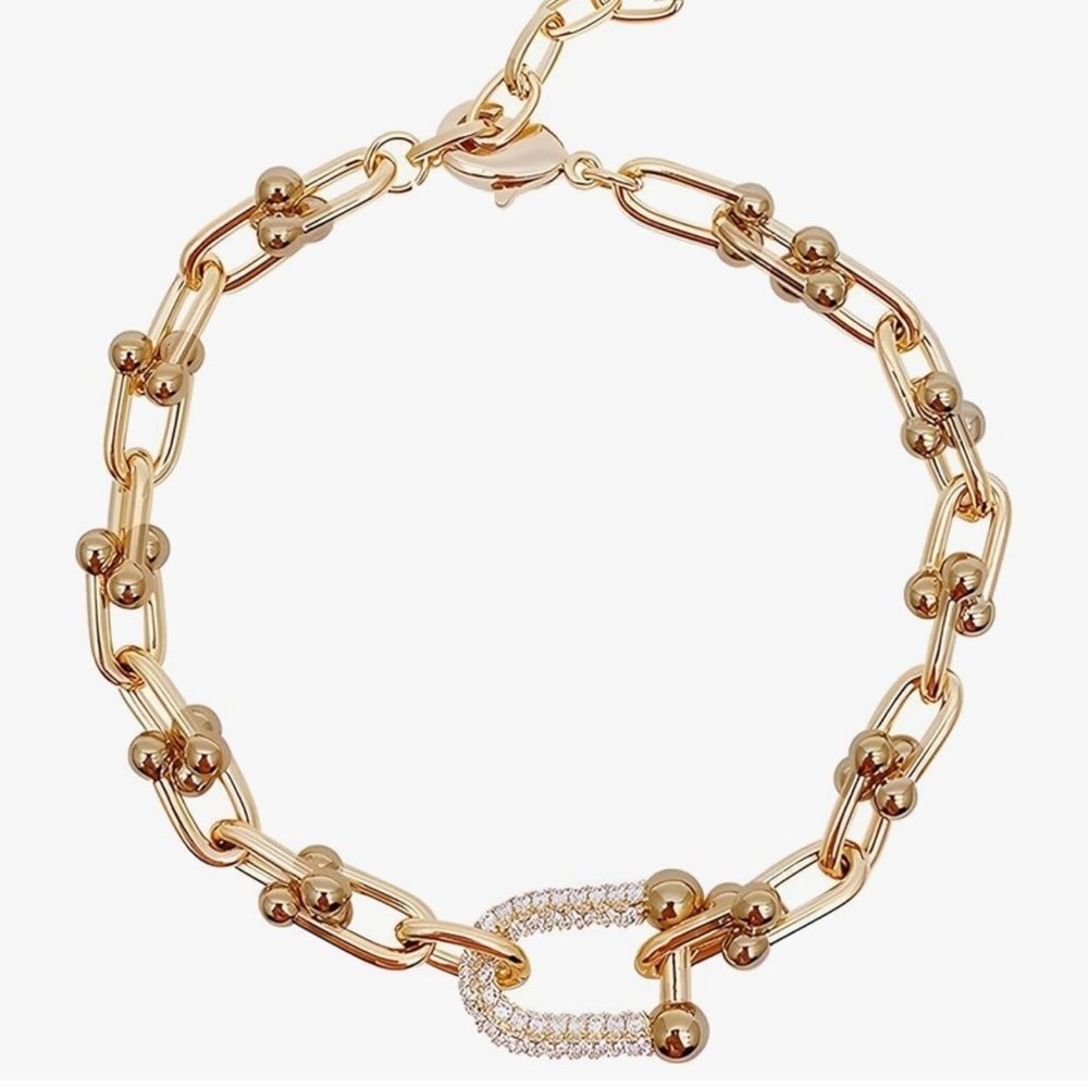 14k Gold Plated Link Bracelet With Cubic Zirconia Elegant Gold Chain Bracelet